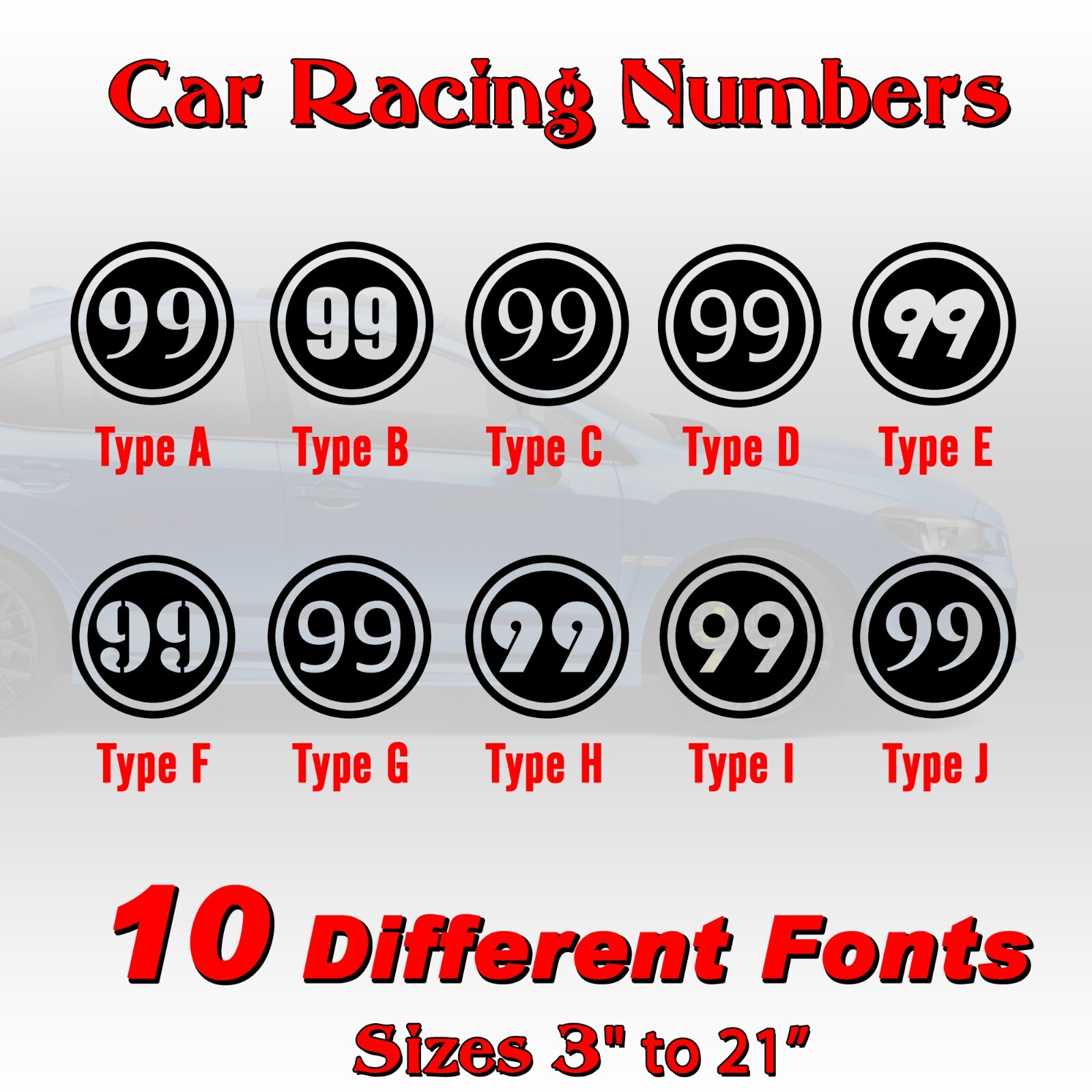 2 pack Racing circle numbers car door custom number rally sport die-cut decal V3
