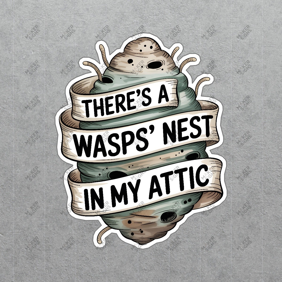 Quirky Theres a Wasps Nest in My Attic Wall Art Cartoonish Wasp Nest #7662