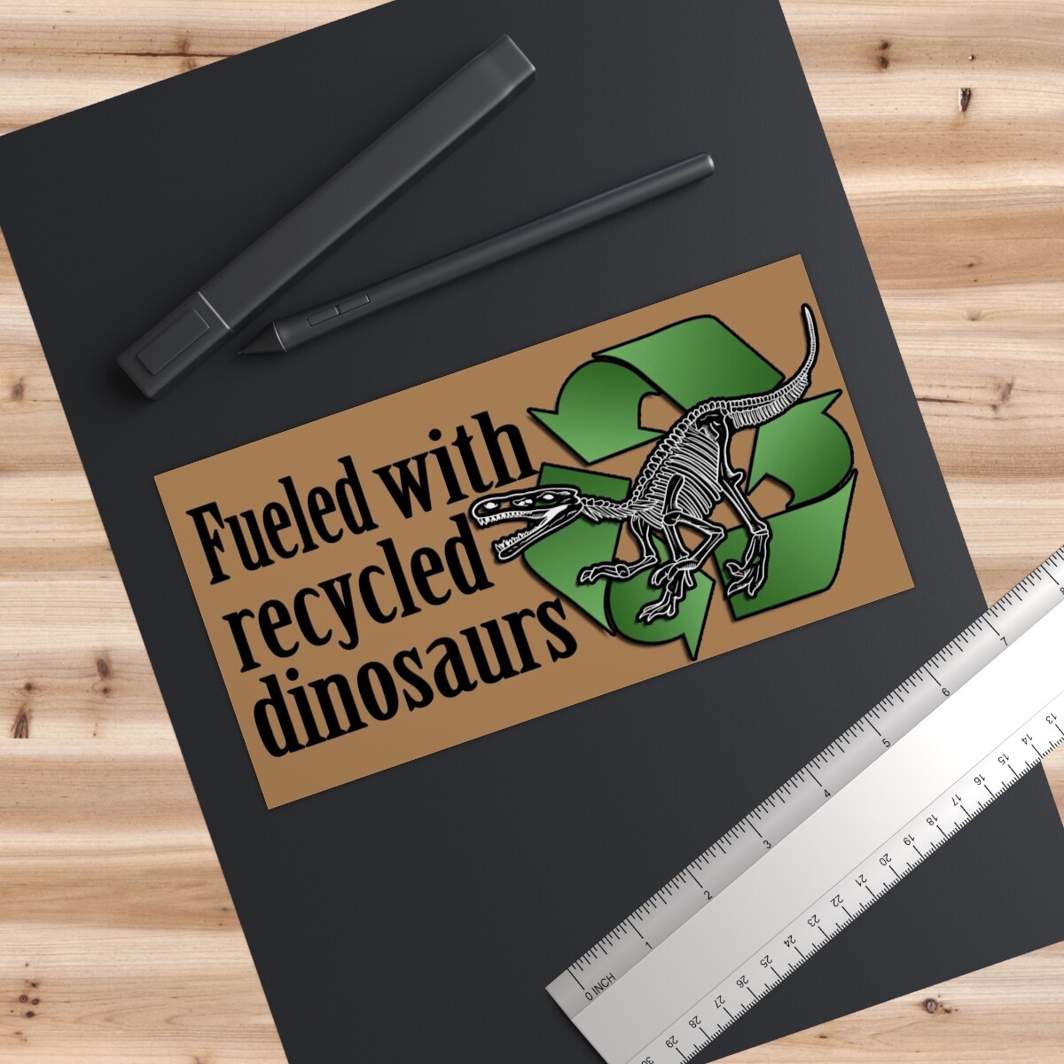 Recycled dinosaurs Brown background premium water-resistant vinyl Bumper Sticker