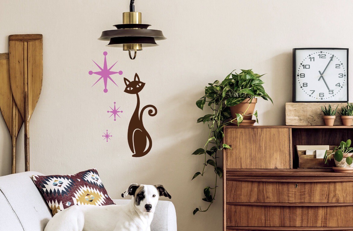 Modern Vintage Cat Starburst With Stars Wall Decal ￼