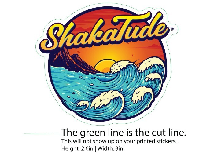 Sun & Waves ShakaTude Sticker Decal Good Vibes Hang Loose Hawaii Aloha Surfing