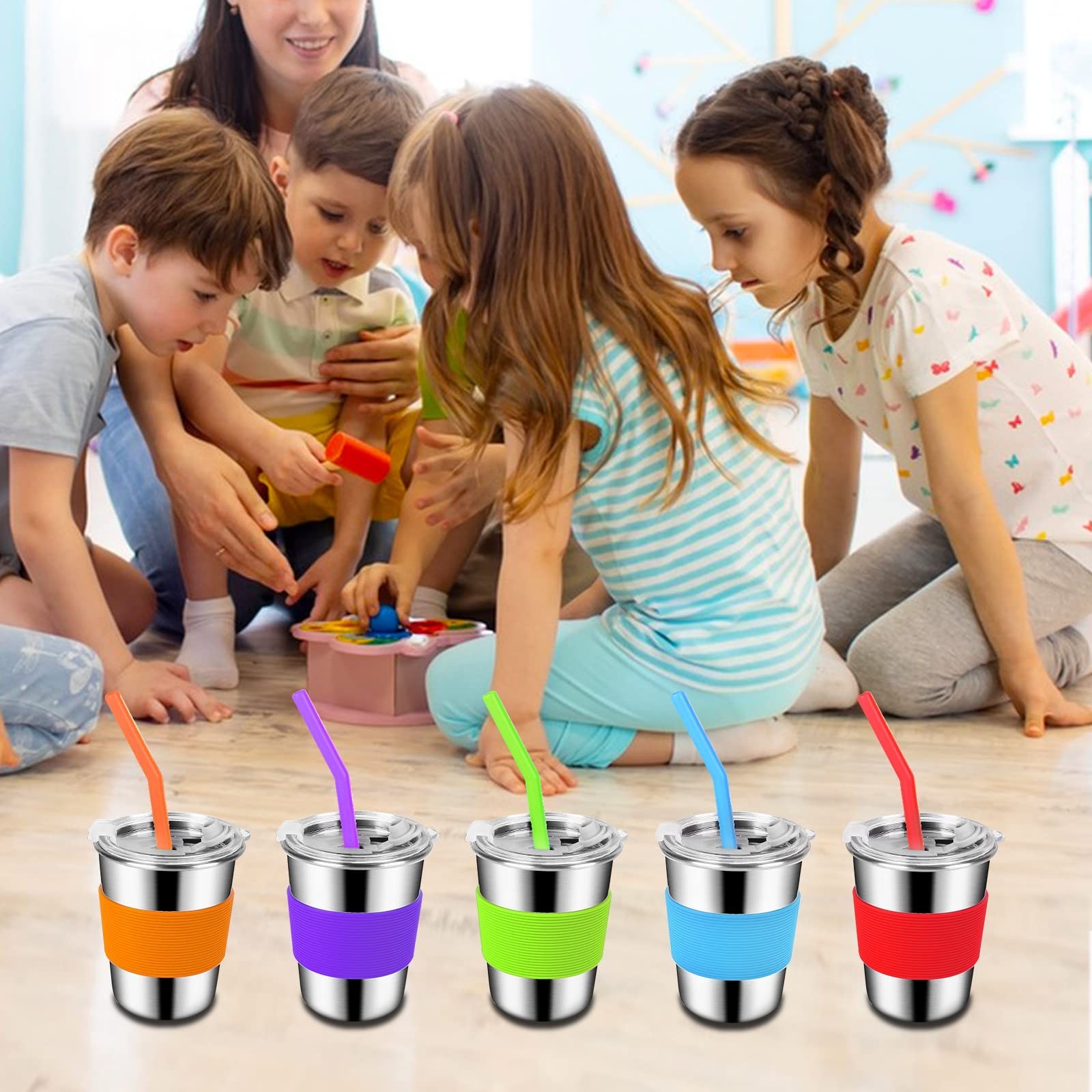 Yummy Sam 8oz Kids Stainless Steel Cups with Silicone Straws and Lids, 235ml …