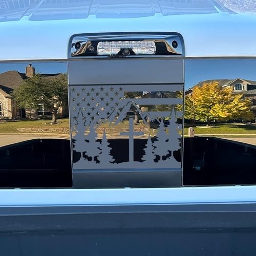 for Tacoma 2016-2023 Precut American Flag Cross Mountain Forest Rear Window