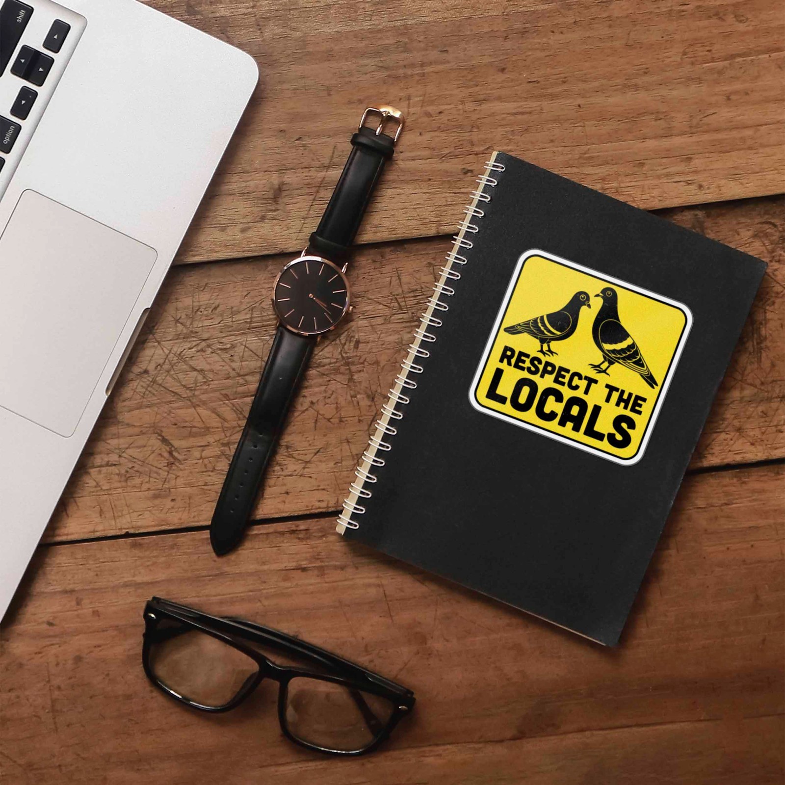 Respect the Locals Pigeon Sticker – Funny City Bird Decal for Water Bottle