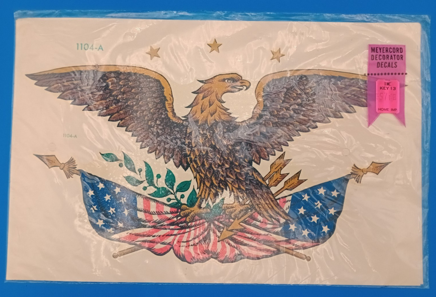 NIP Vintage Meyercord Decorator Decals 1104-A American Patriotic Eagle Flag Star