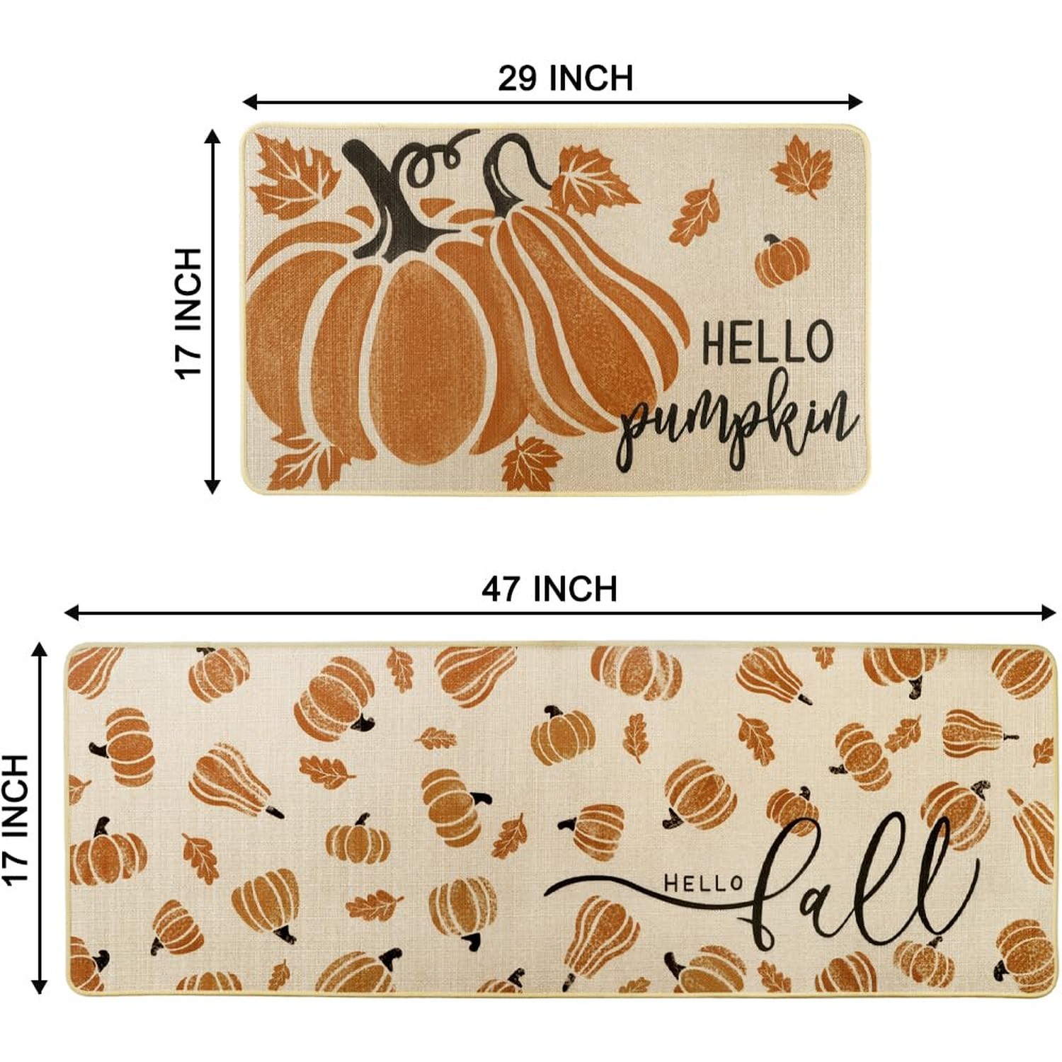 Hello Pumpkin Autumn Kitchen Rugs Set of 2,Hello Fall Leaves Low-Profile Holi…