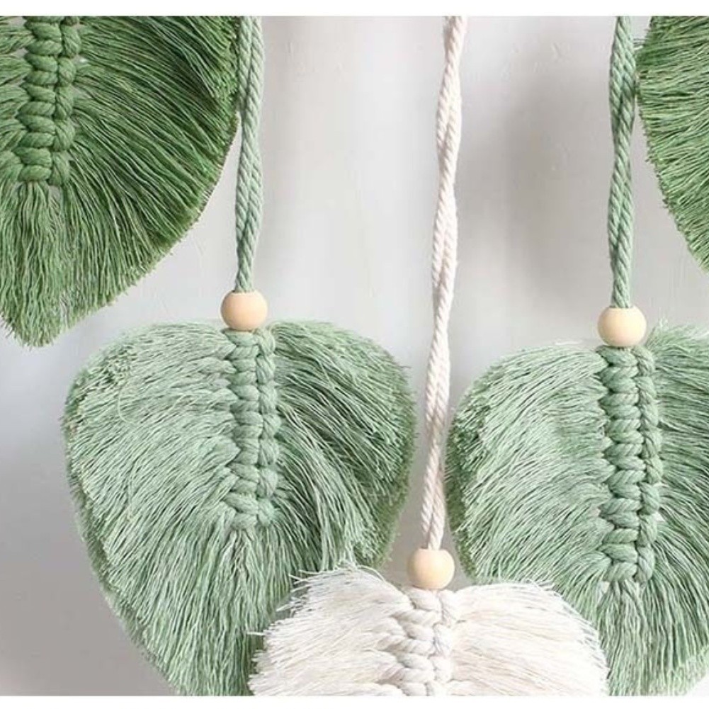 Green Woven Wall Shelf for Plants Bohemian Macrame For Living Room Decor