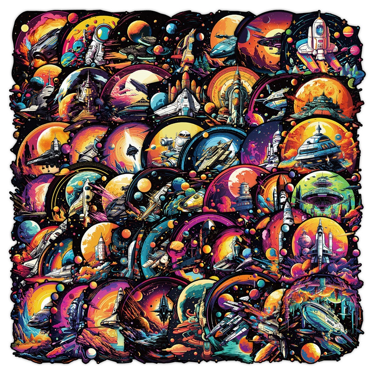 50Pcs Stickers Spaceship Galaxy Outer Space Laptop Luggage Car Graffiti Vinyl