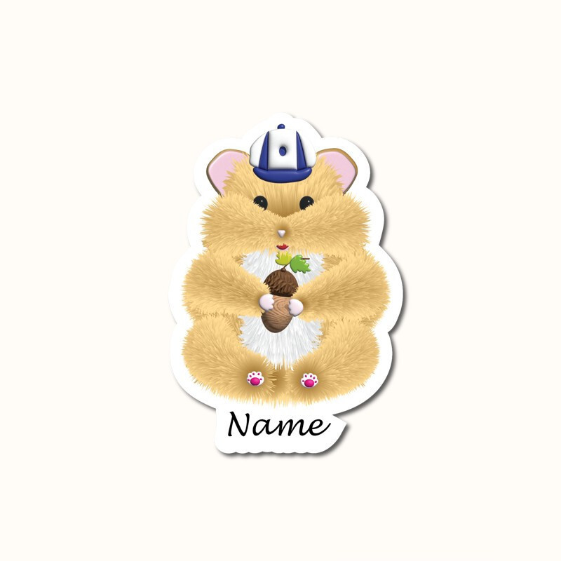 Personalized Beige Hamster Vinyl Sticker Custom Name Water Bottle Laptop Wall