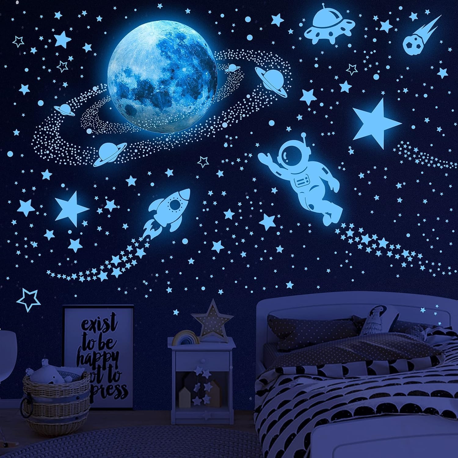 531Pcs Glow in The Dark Stars and Planet Wall Stickers,Galaxy Astronaut Blue
