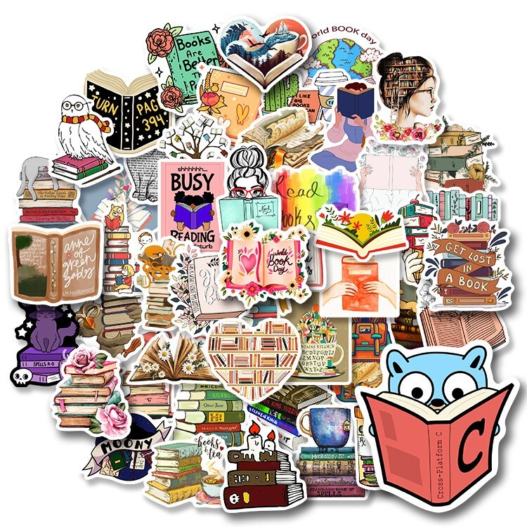 300pcs Book Lover Vinyl Stickers, Love Books, Book Worm, Reading 024252626-1