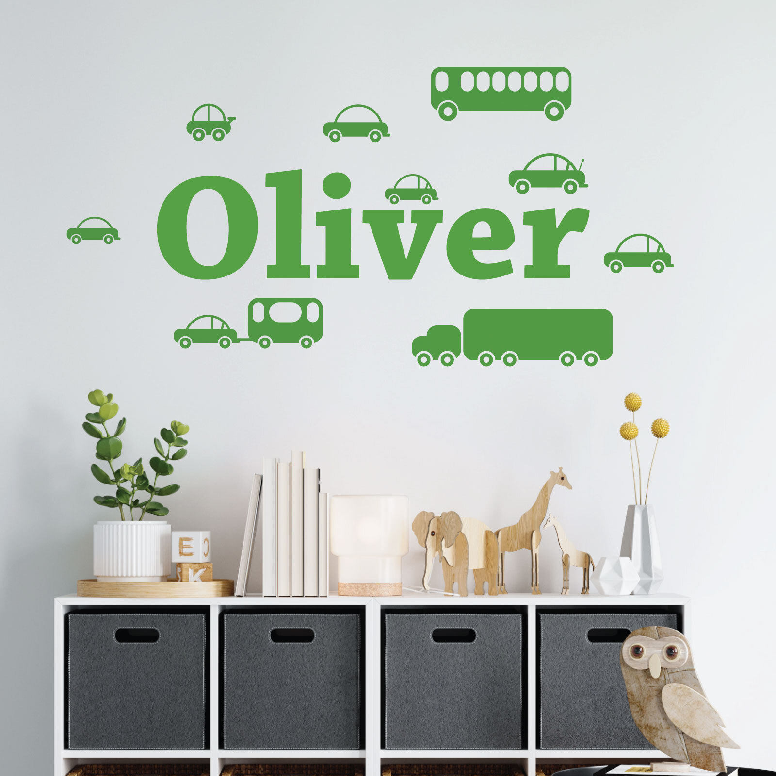 Personalised Name Cartoon Trucks Cars Wall Sticker – Boys Bedroom – Vinyl UK
