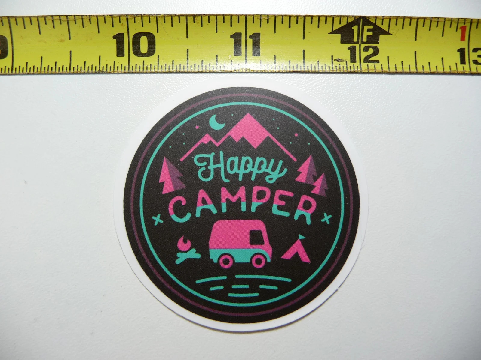 HAPPY CAMPER VAN LAKE SMALL STICKER DECAL HIKING CAMPING WOODS NATURE HIKE