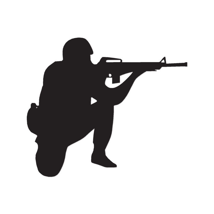 Kneeling Soldier Shooter – Decal Sticker – Multiple Color & Sizes – ebn425