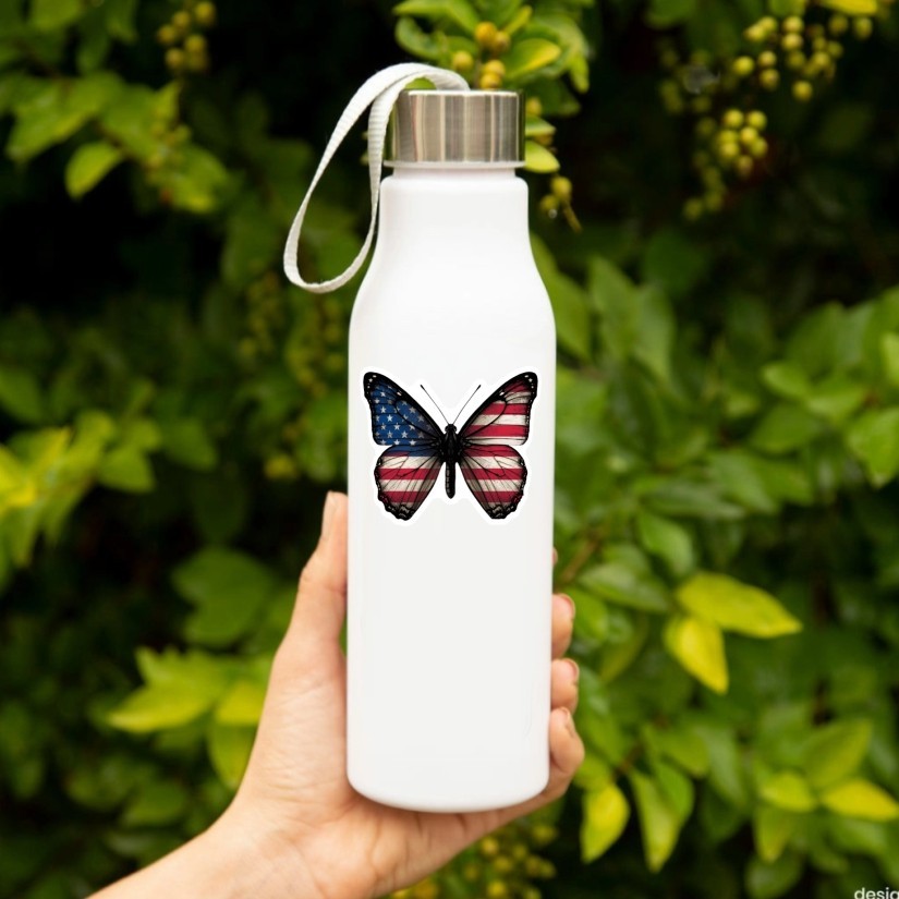 Butterfly USA Flag Sticker, Peel N' Stick, Different sizes
