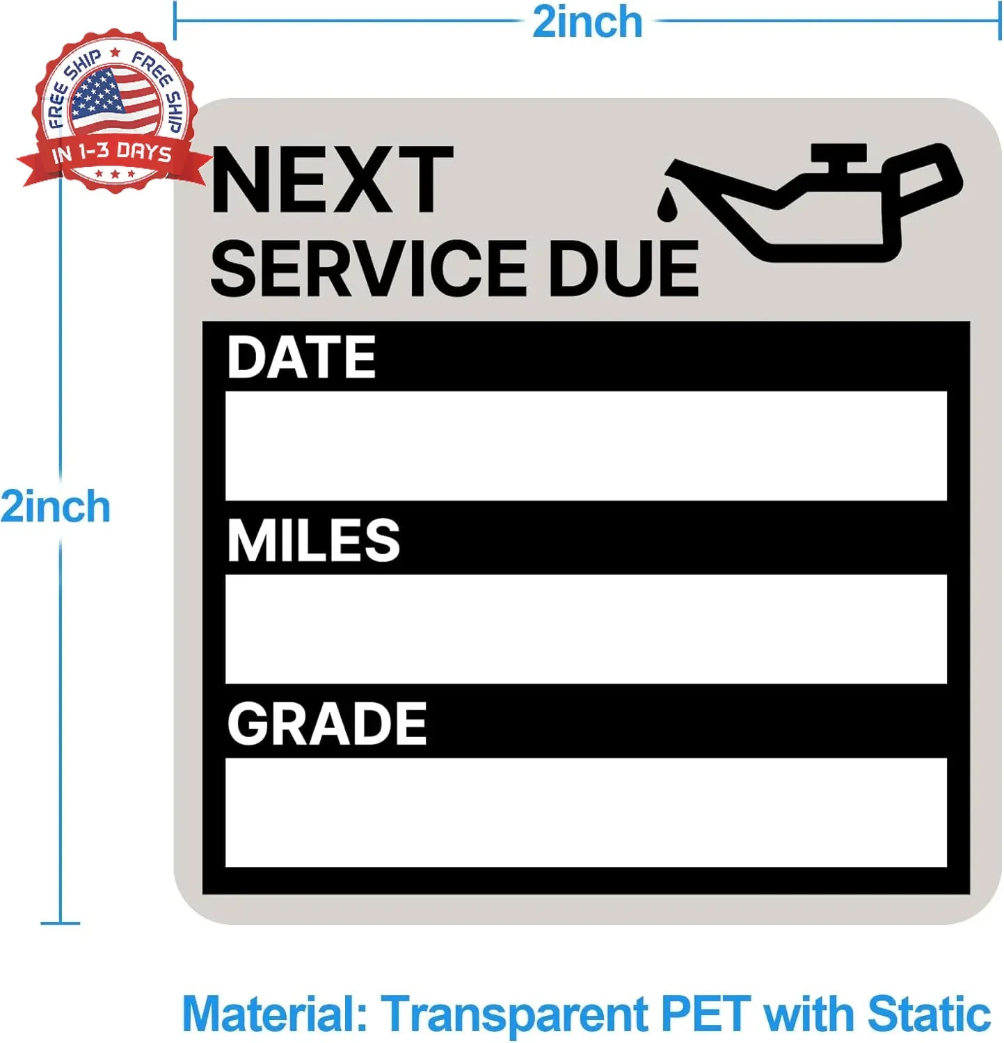 for Oil Change Sticker Static Cling, Clear Stickers 120 Pcs 2"x 2" Next Service