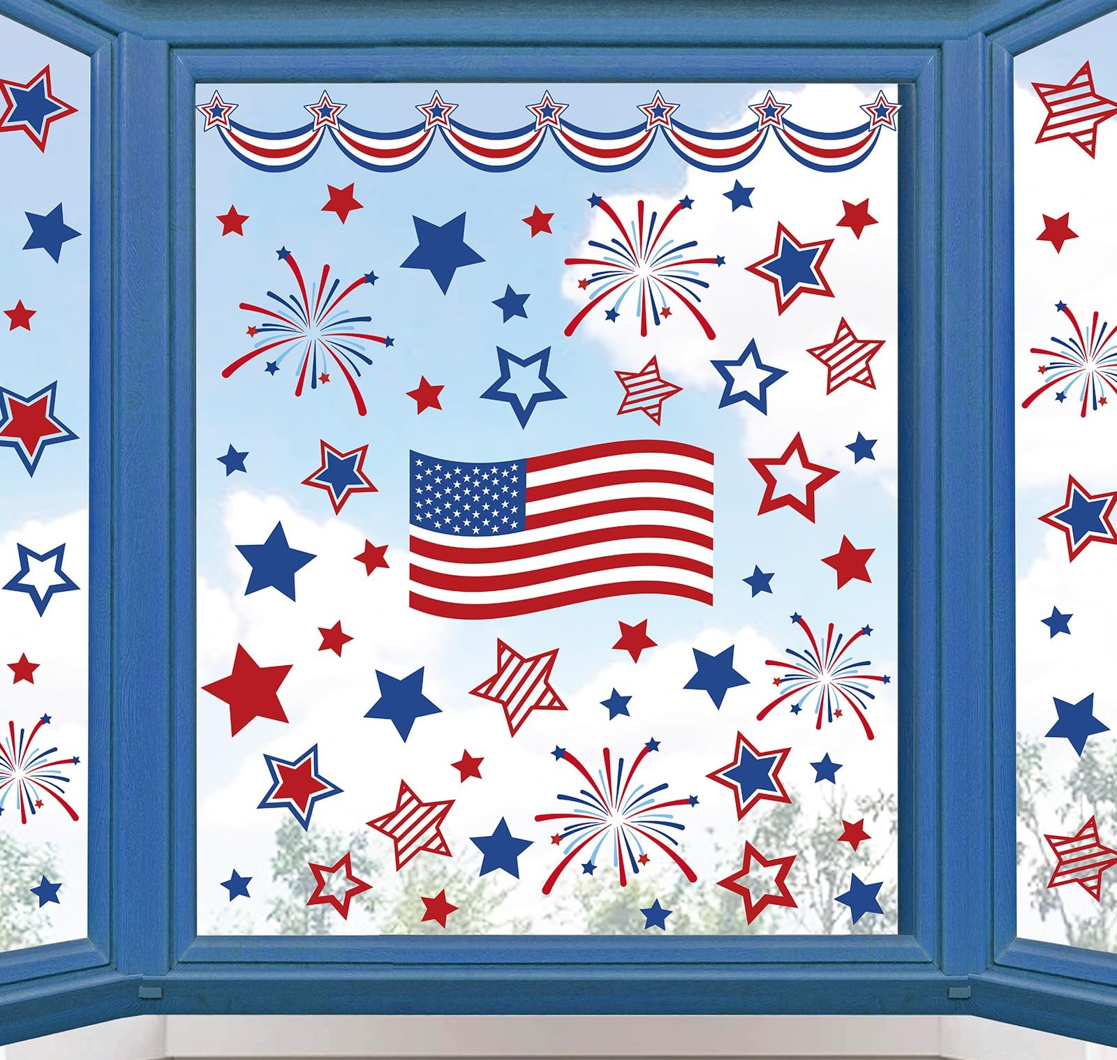 FYSUIMU 9 Sheets 4th of July Window Clings American 7.1 x 11.8 inch, Blue Red