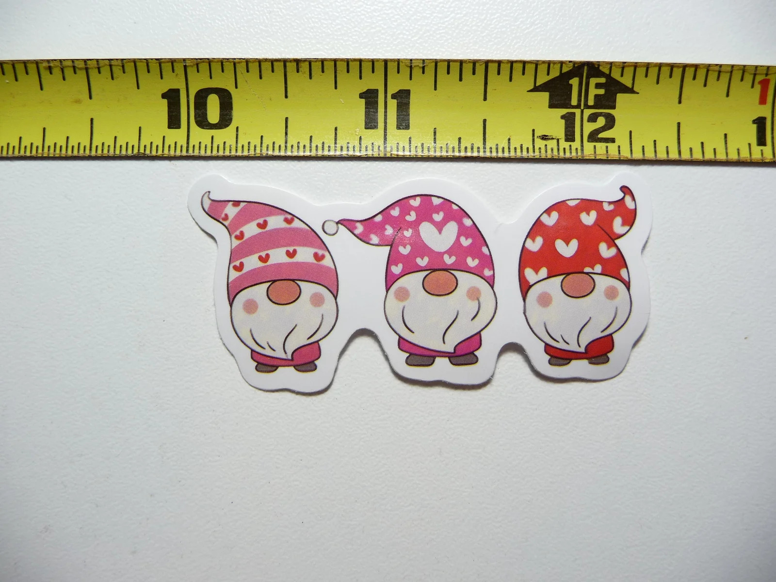 3 GNOMES WITH HEART HATS SMALL STICKER DECAL FAMILY MOM DAD SON DAUGHTER