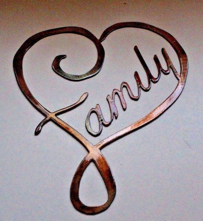 Family Heart Metal Wall Art Decor 12" x 10 1/4" copper/bronze
