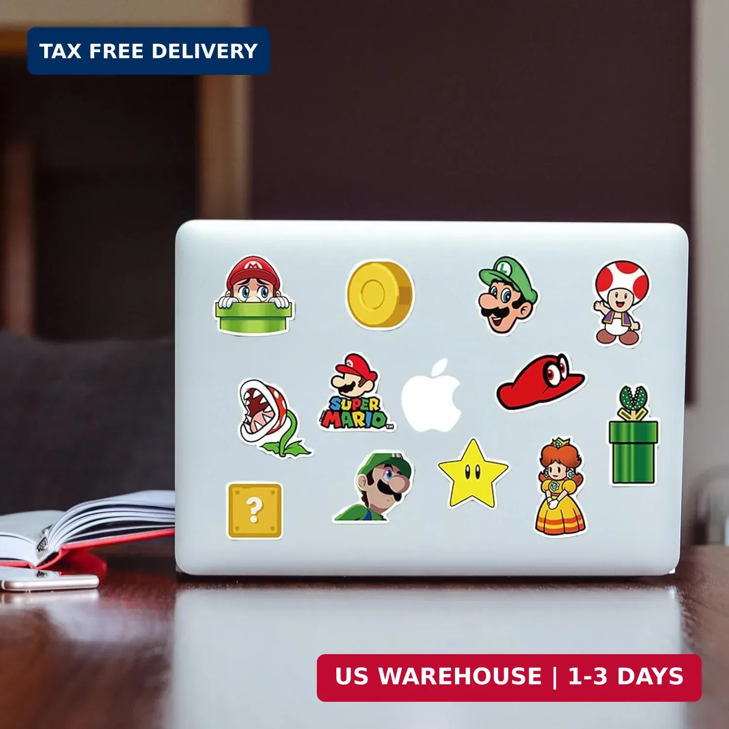 100Pcs Mario Sticker for Kids, Cute Cartoon Waterproof Vinyl Decal for Teen Girl