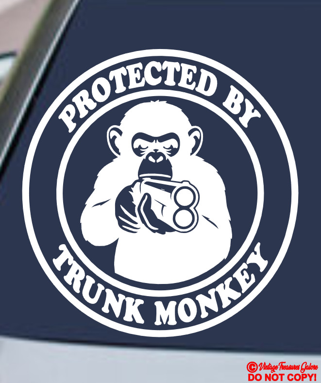 PROTECTED BY TRUNK MONKEY VINYL DECAL CAR REAR BACK WINDOW BUMPER STICKER JDM