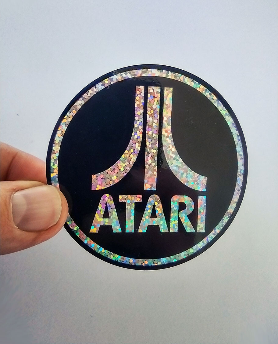 Atari Logo Sticker & Magnet Set Glitter Transparent Decal Retro Video Gaming