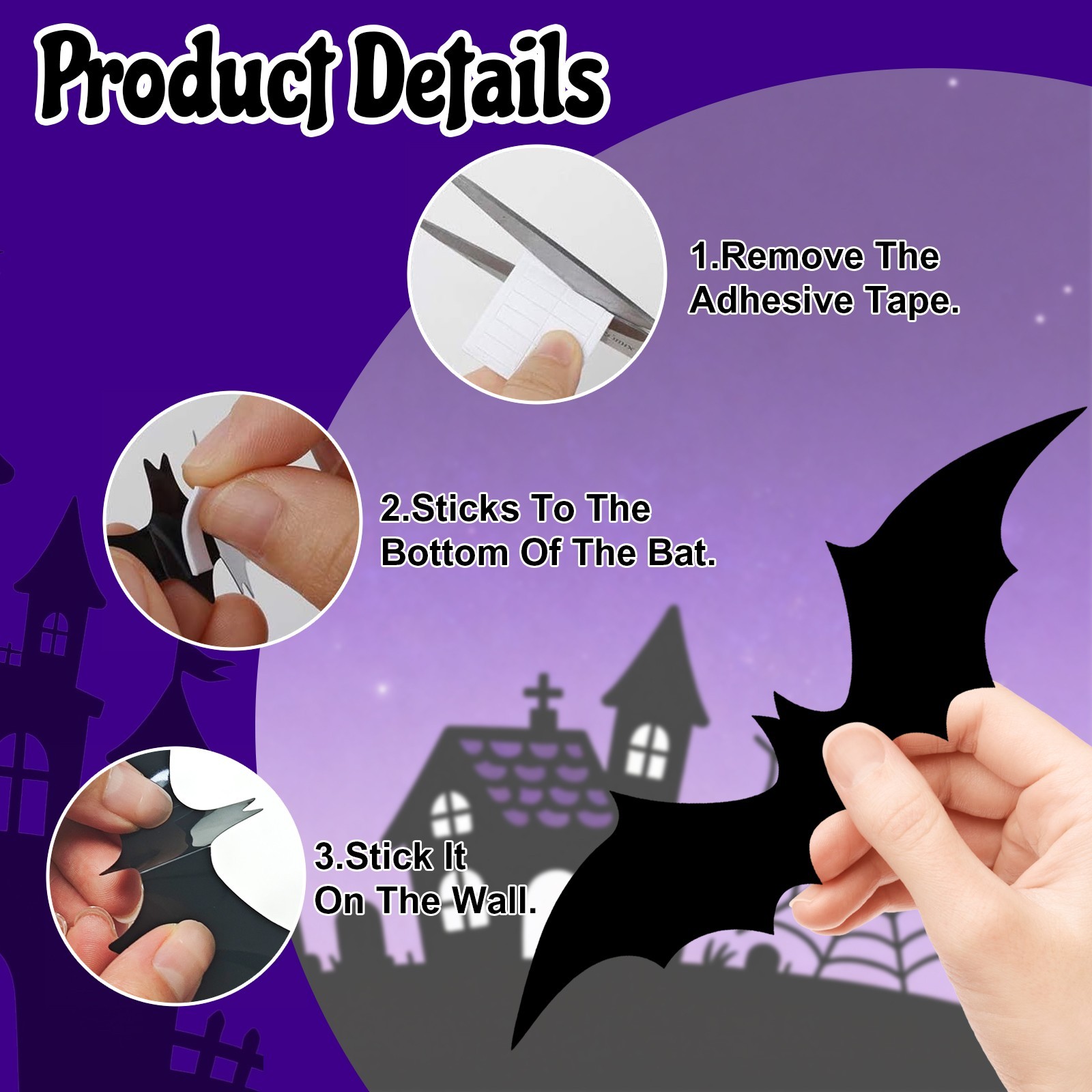 AGCAN 140Pcs Bat Wall Decor, 5 Different Sizes 3D Scary Bat Stickers