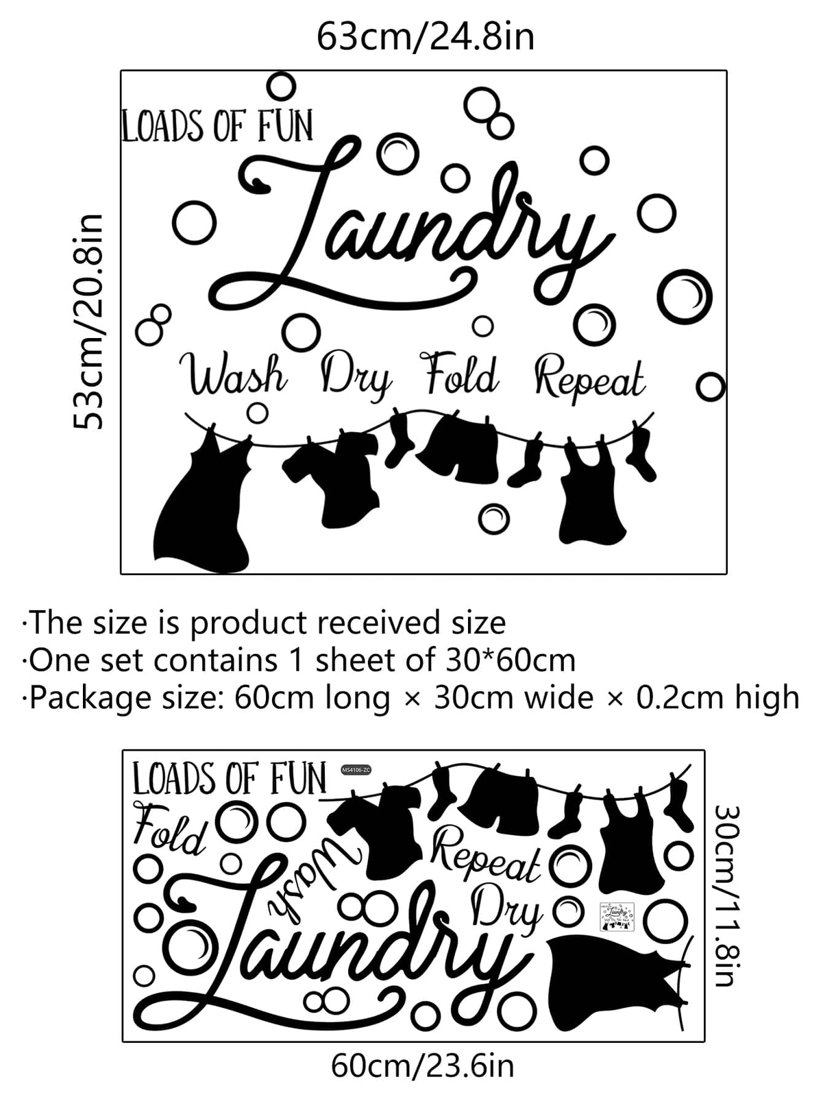1pc Laundry Room Wall Sticker Wall Art Decor Wall Decals Removable DIY