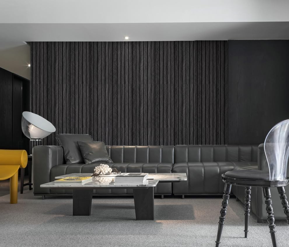 Self-Adhesive PVC Slat Wall Panels – Peel & Stick Faux Black Oak Wood 3D Decor