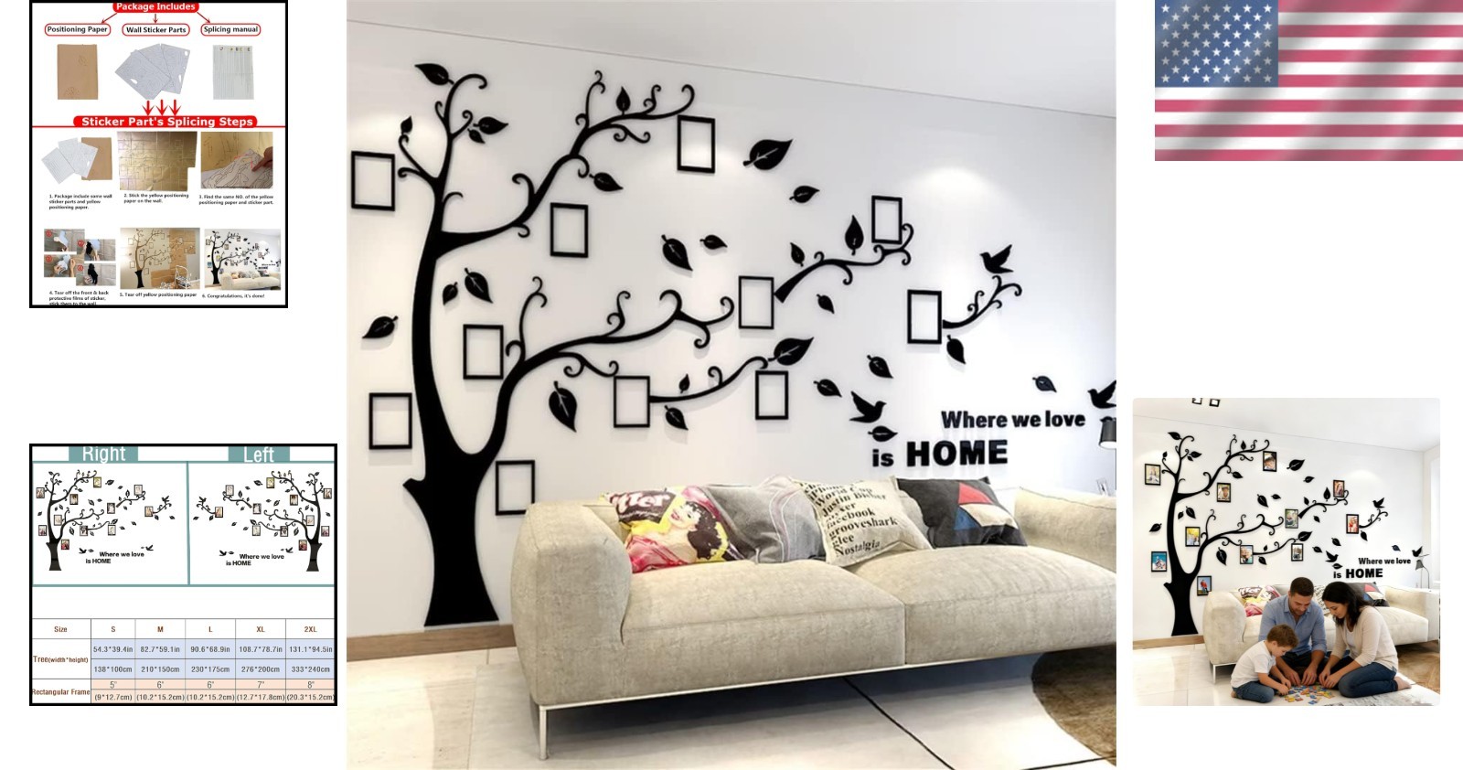 Elegant 3D Tree Wall Decals – DIY Family Photo Frames for Living Rooms & More