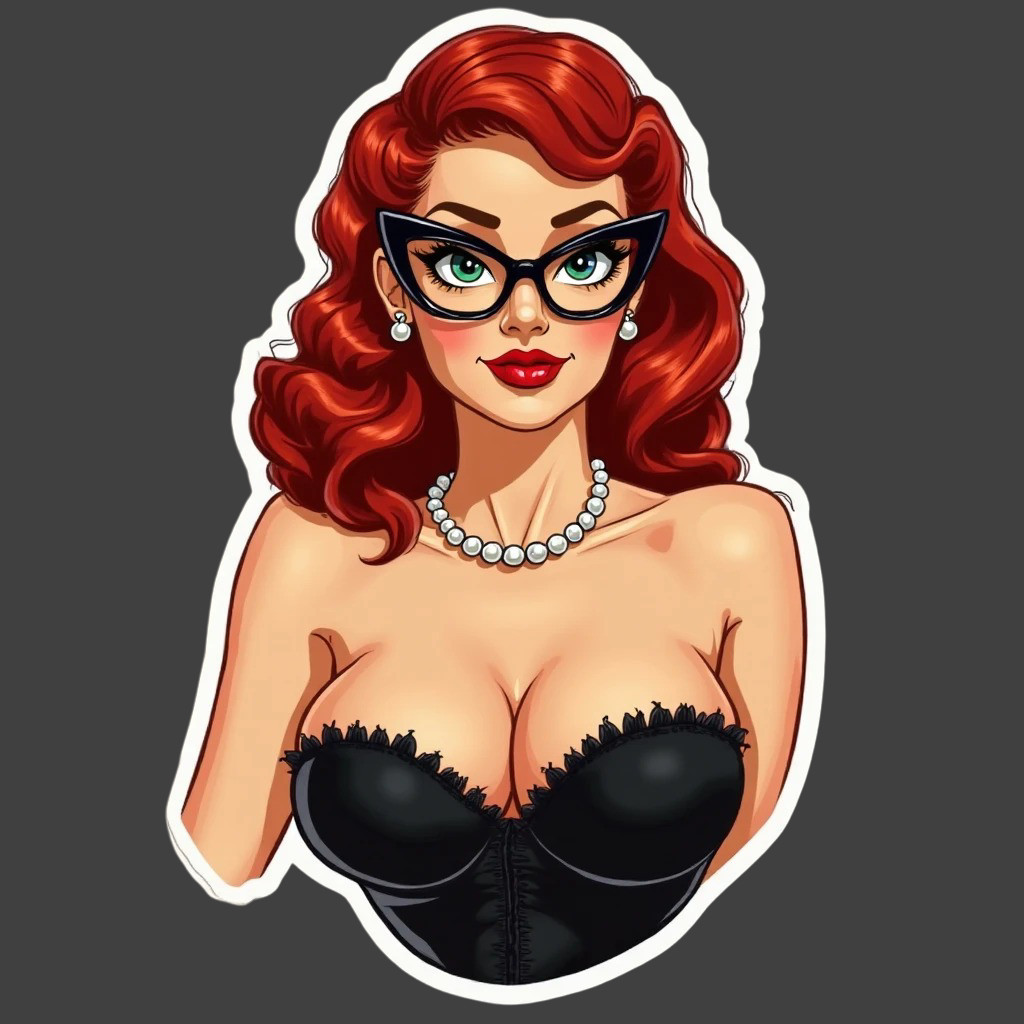 Pinup girl sticker vinyl decal redhead librarian vibe lingerie curves busty