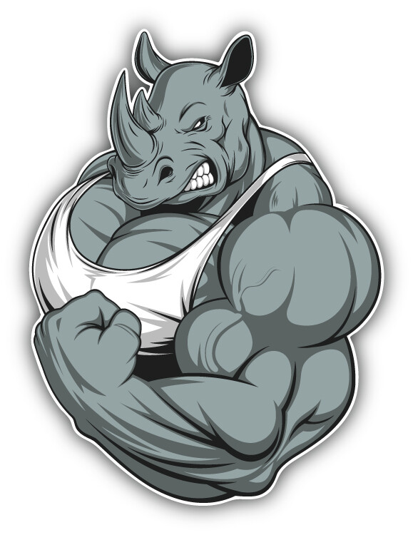 Muscular Rhino Mascot Car Bumper Sticker Decal