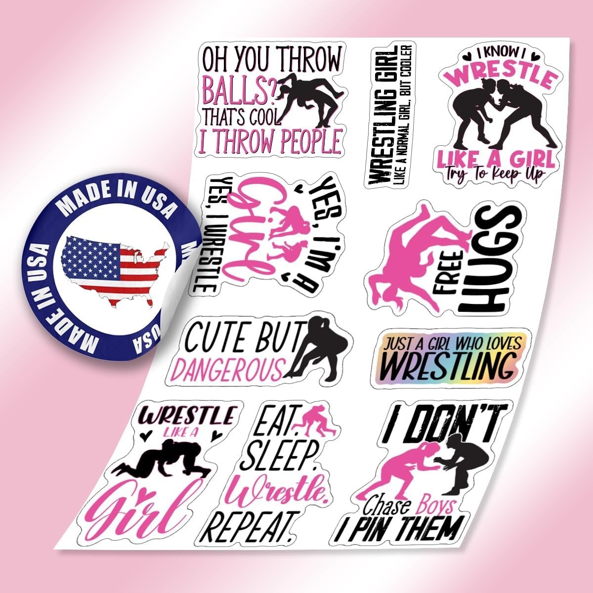 10pcs Girl Wrestling Sticker Wrestle Like a Girl Women Wrestler Quotes Decal