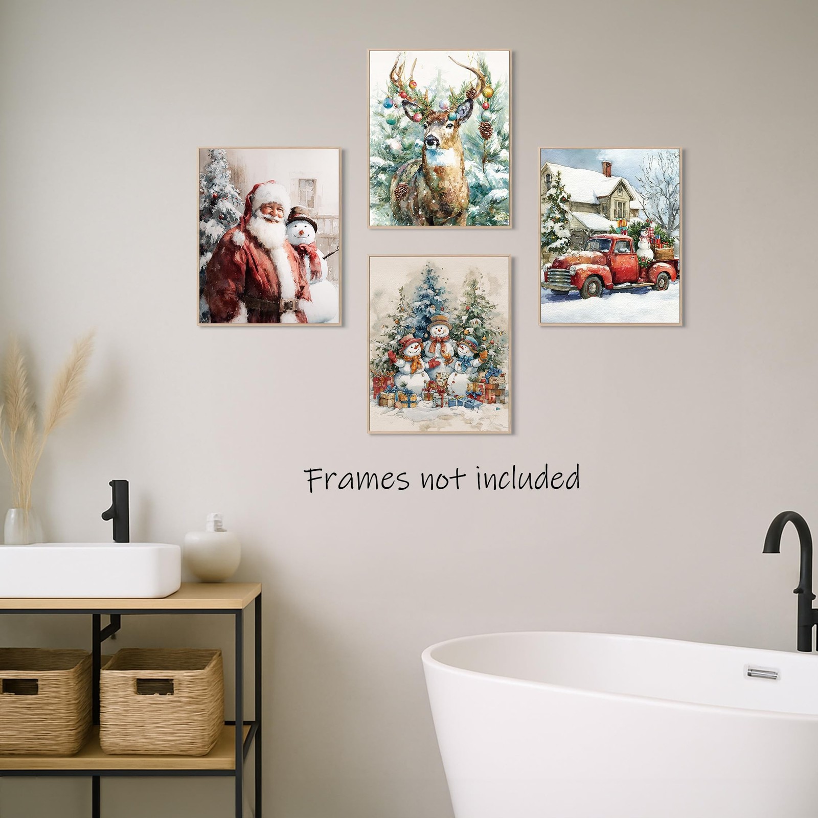 Aychlithic Retro Christmas Wall Poster Set – Vintage Winter Christmas Santa S…
