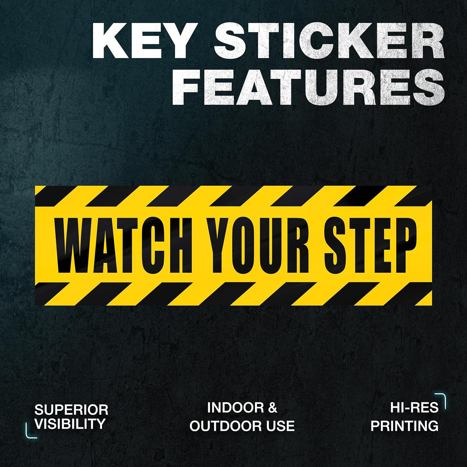 Watch Your Step Sticker, 10 X 3 Inch Reflective Yellow Safety Floor Decals, Wate