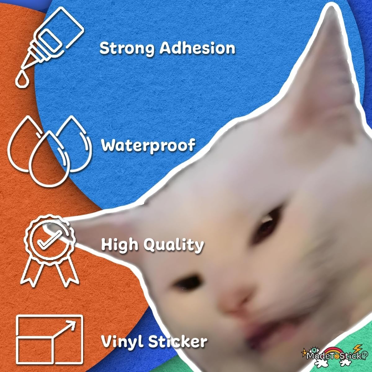 Funny Smudge Cat Meme Viral Confused Reaction Vinyl Decal Car Sticker 3.7"x5"
