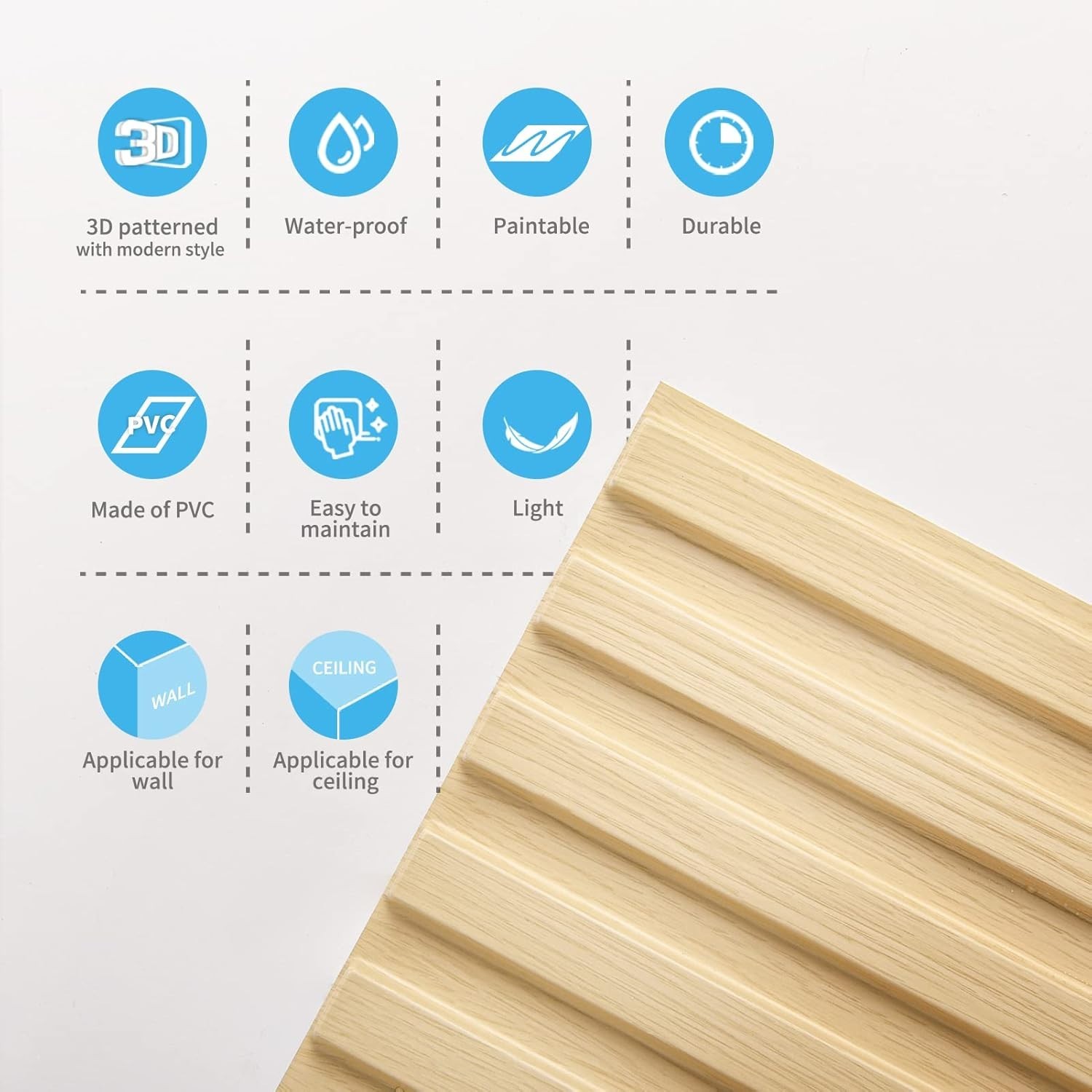 PVC Wall Panels – 3D Fluted Design | 12 Pack Oak | Easy Install