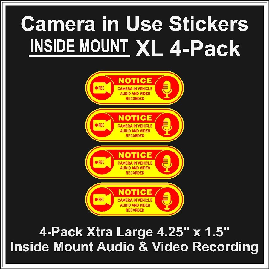 Camera in Car Recording Video XL 4-Pack INSIDE MOUNT Decals Yellow Red 4.25×1.5