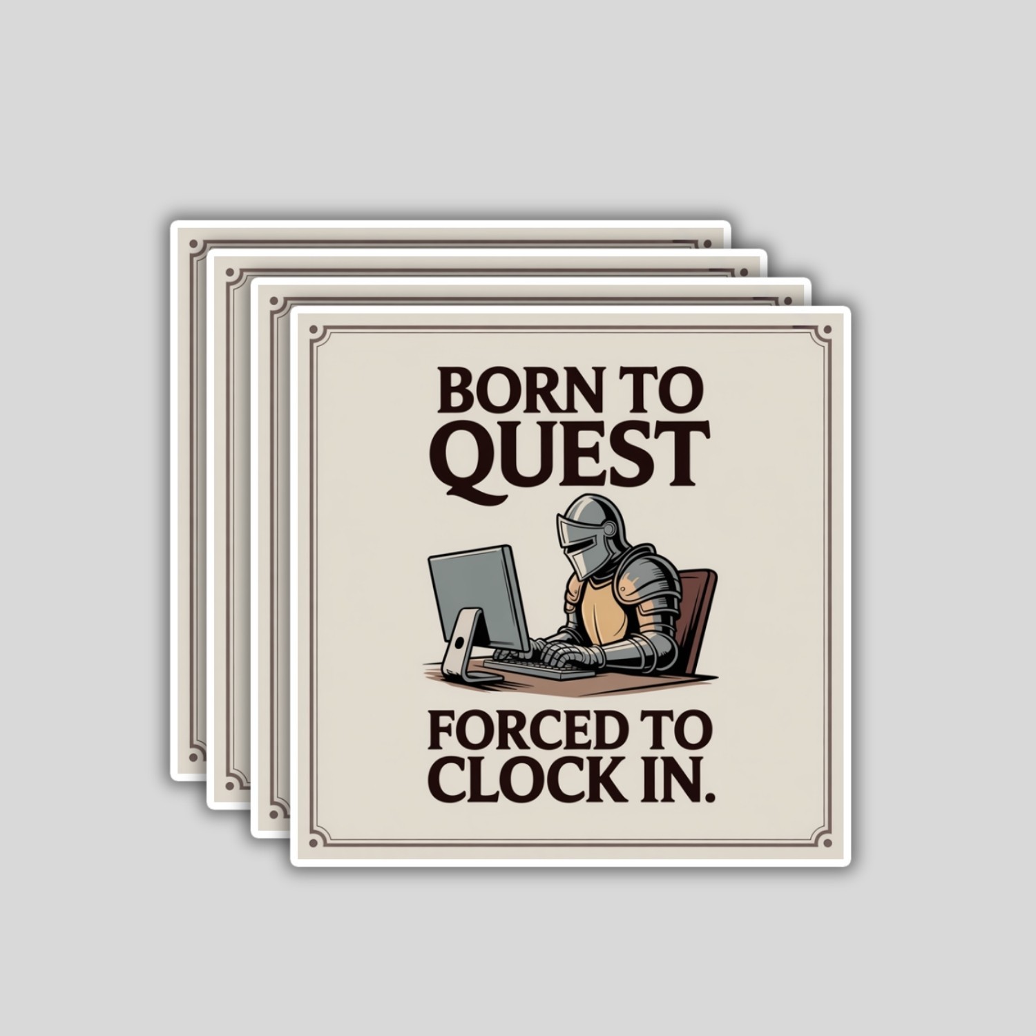 4PCS Born to Quest Forced to Clock In Sticker Set, Funny Work Gaming Vinyl Decal