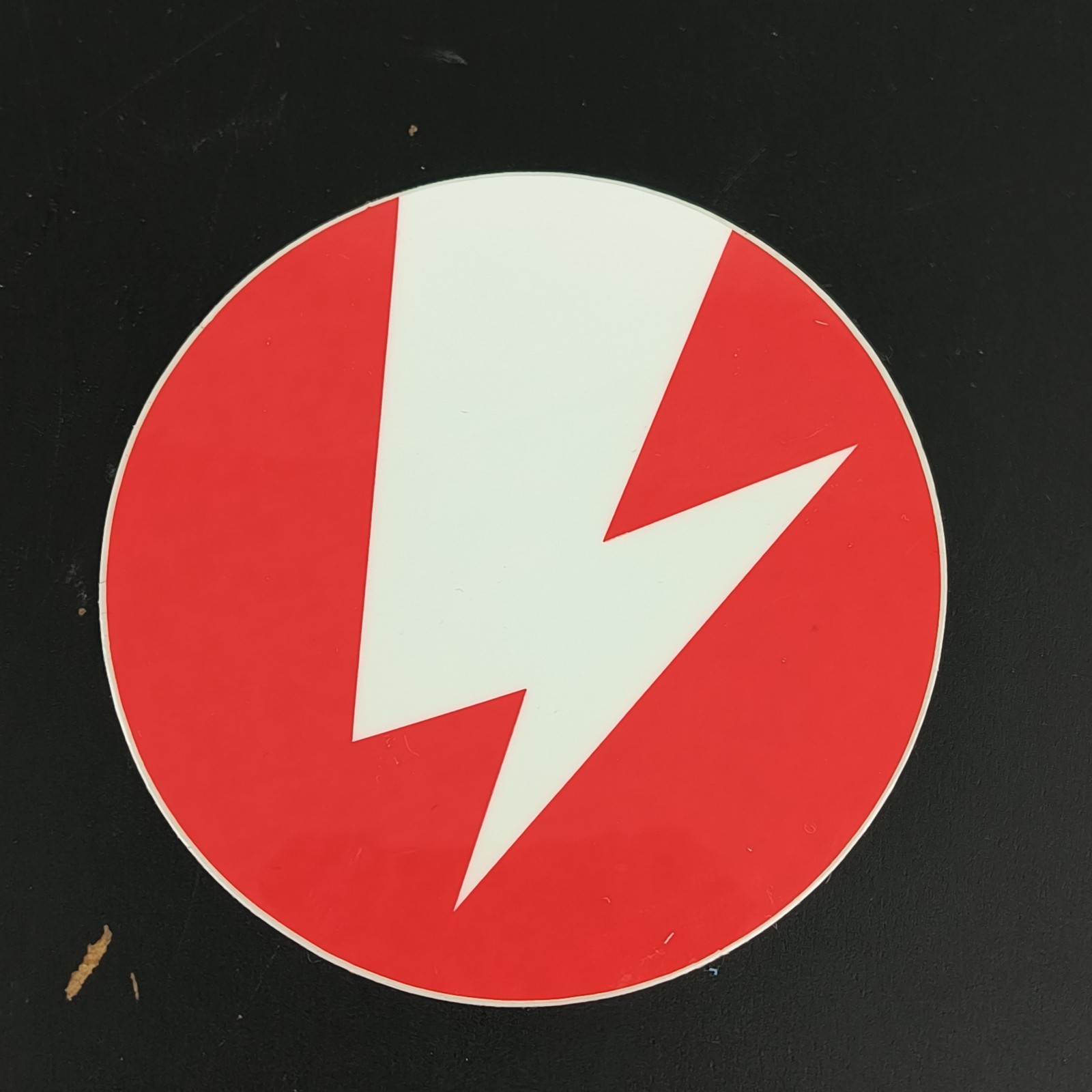 Unknown Lightning Bolt Decal Sticker White Bolt with Red Background Round 3 In