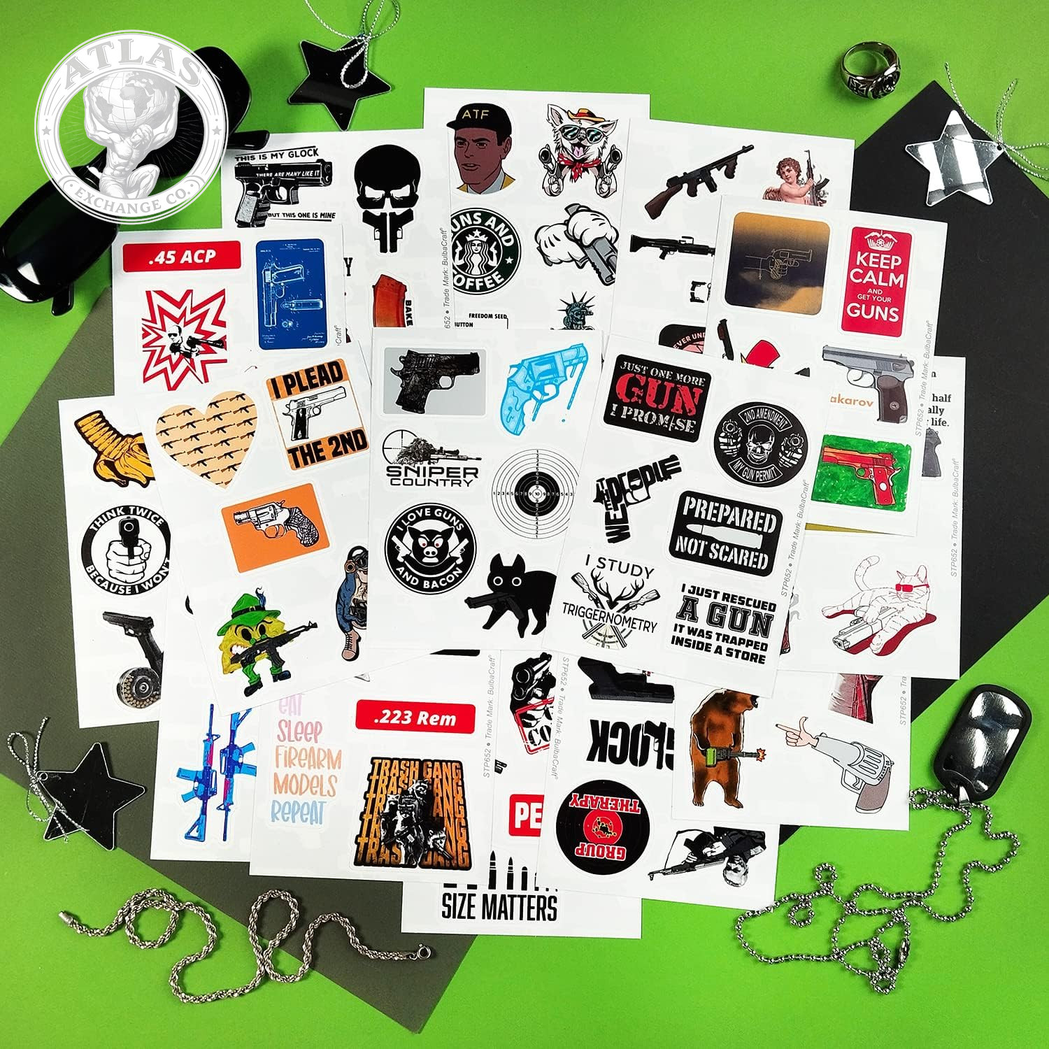 Bulbacraft 100Pcs Funny Gun Stickers, Firearm Stickers, Guns and Ammo Decals, Ta