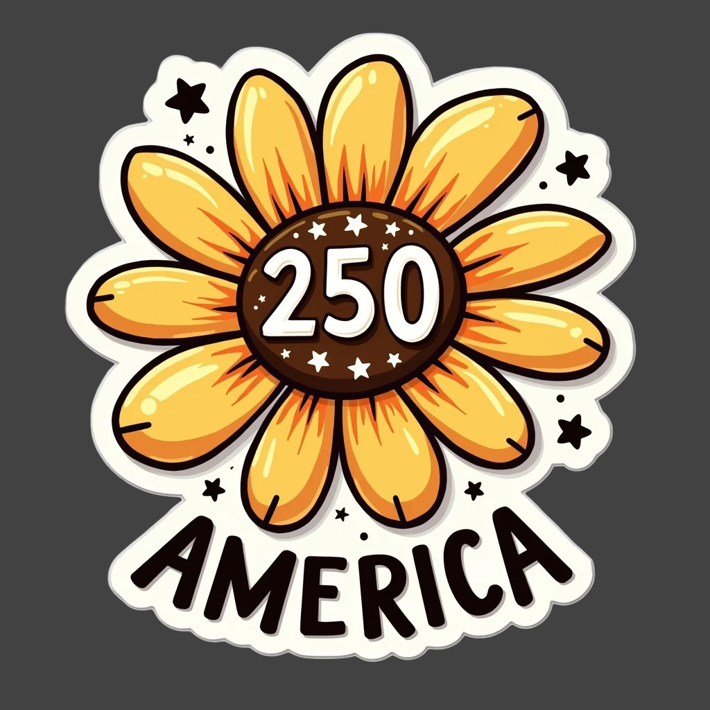 250 Years Sticker Vinyl Decal Daisy Flower America Patriotic USA