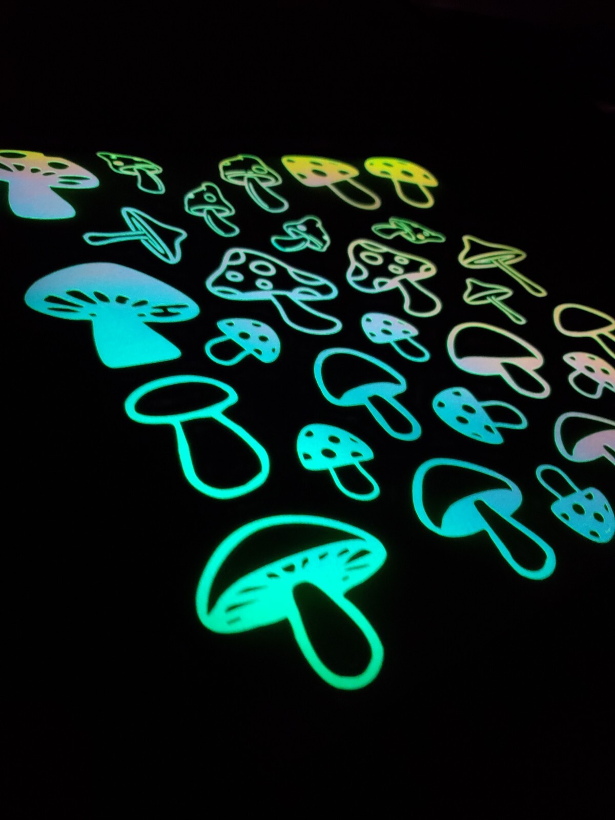 Glow In The Dark Vinyl Decals Trippy Shrooms Decor Lit Stickers New Full Sheets