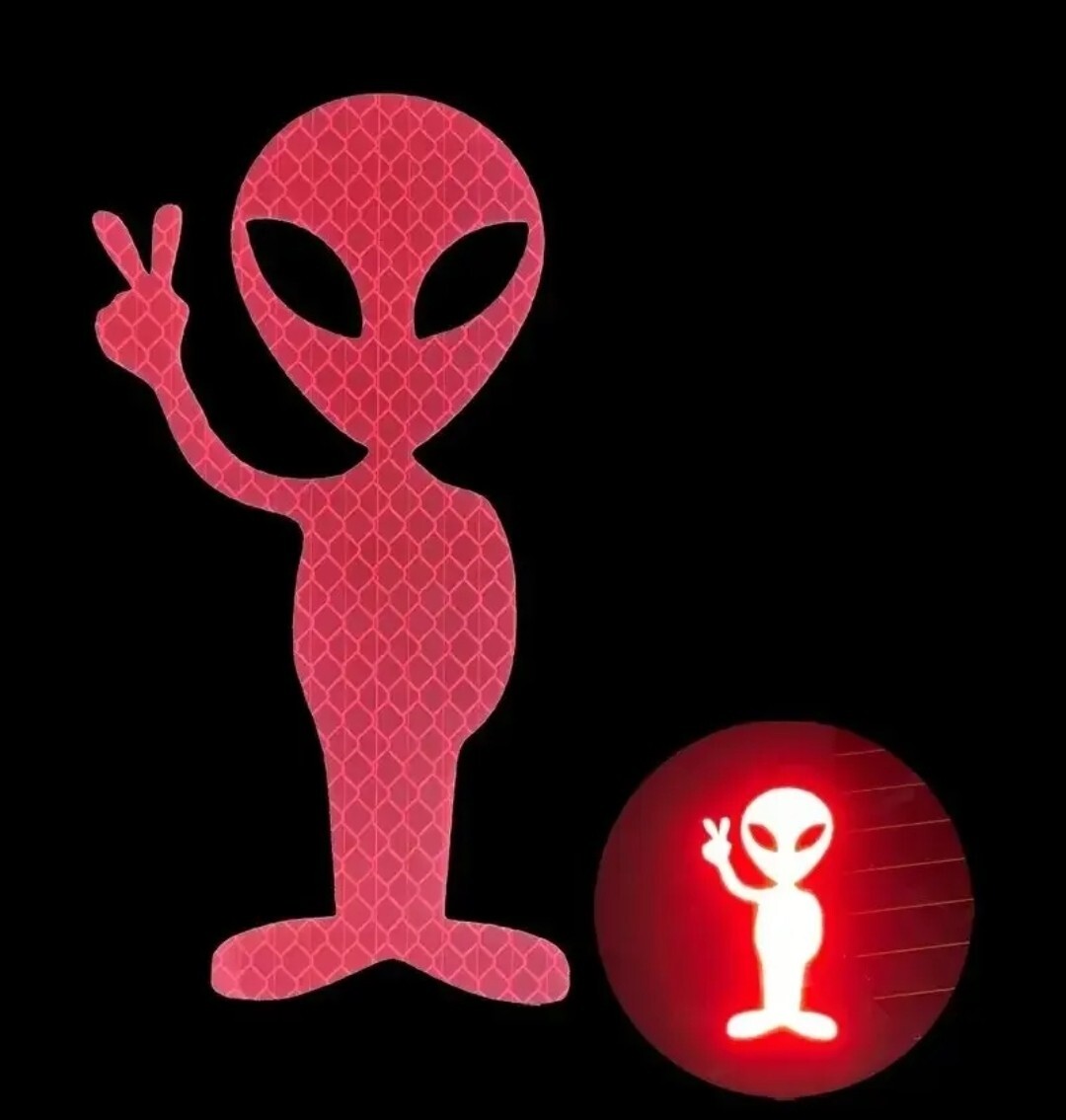 1 Pcs Alien Peace Sign Highly Reflective Vinyl Decal Sticker-Red