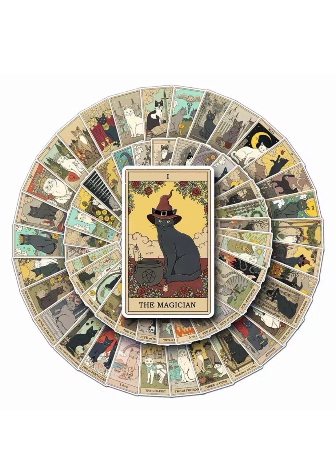 Cats Rule the Earth Tarot~78 Stickers Matte Cute Cat-Themed Divination Gift Set