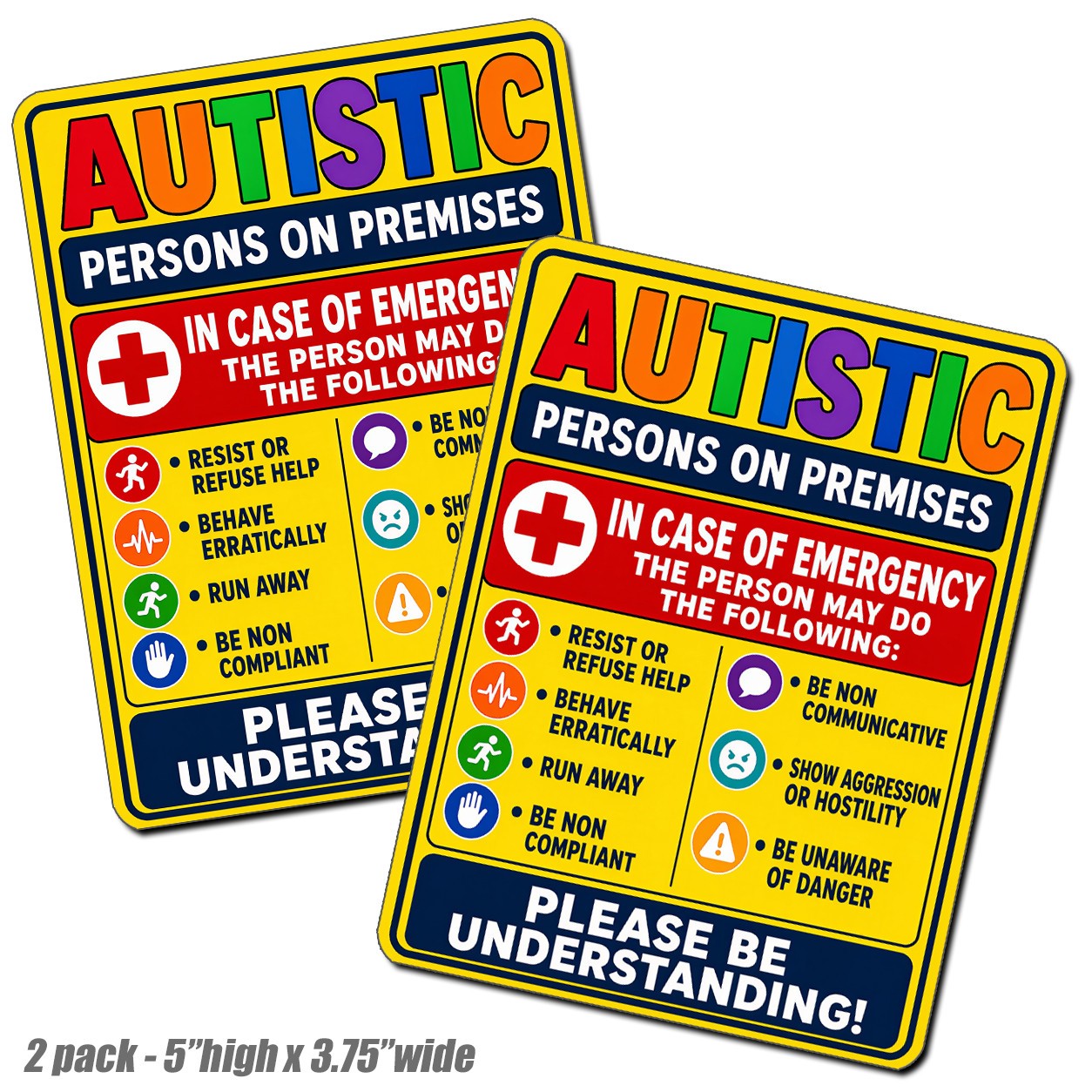 2pk Autistic Sticker Person on Premises Emergency Awareness Vinyl Support Decal