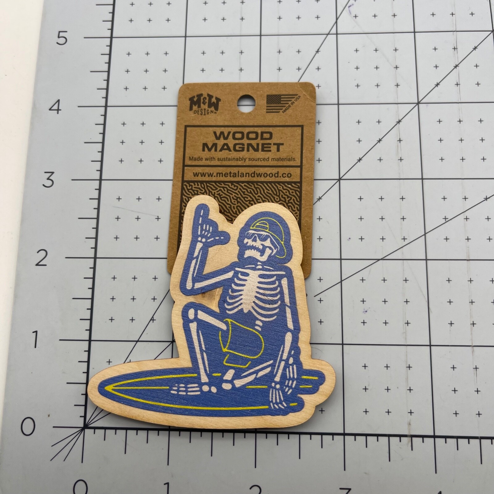 Metal and Wood Co Wood Magnet Travel Cool Dude Skeleton Surf Life