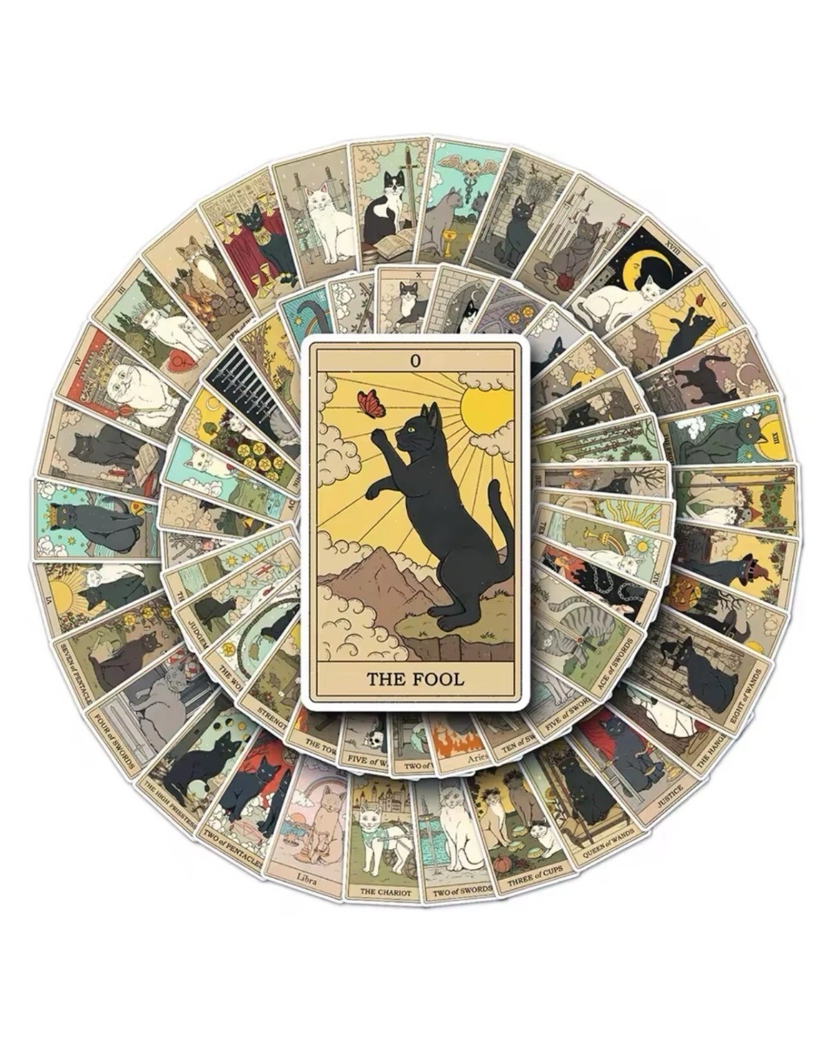 Cats Rule the Earth Tarot~78 Stickers Matte Cute Cat-Themed Divination Gift Set