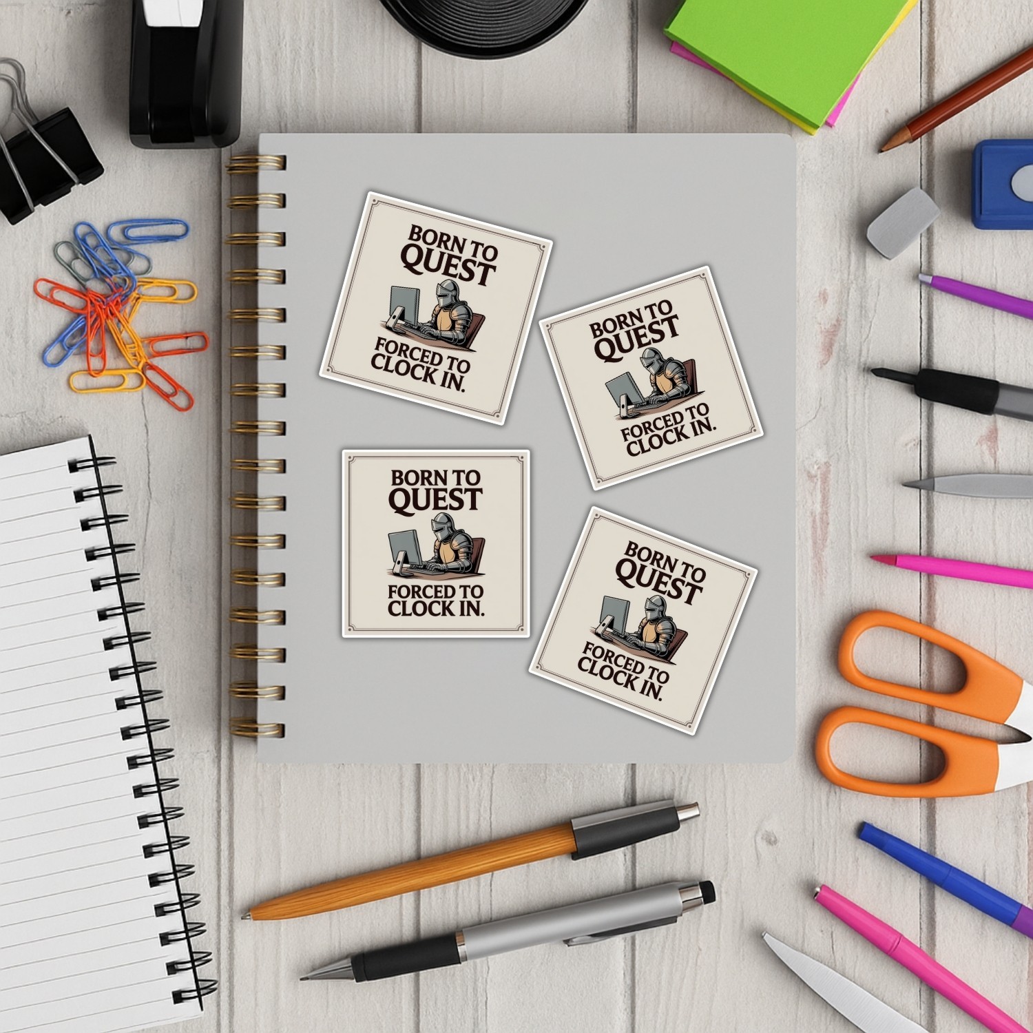 4PCS Born to Quest Forced to Clock In Sticker Set, Funny Work Gaming Vinyl Decal
