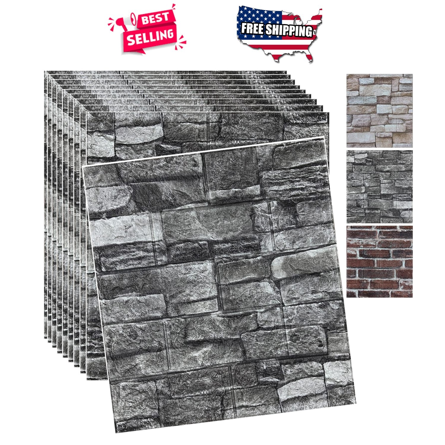 3D Faux Brick Wall Panels Black Peel and Stick Foam Wallpaper 10pcs Easy Install